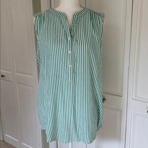 beachlunchlounge Green and White Striped Sleeveless Tunic Blouse